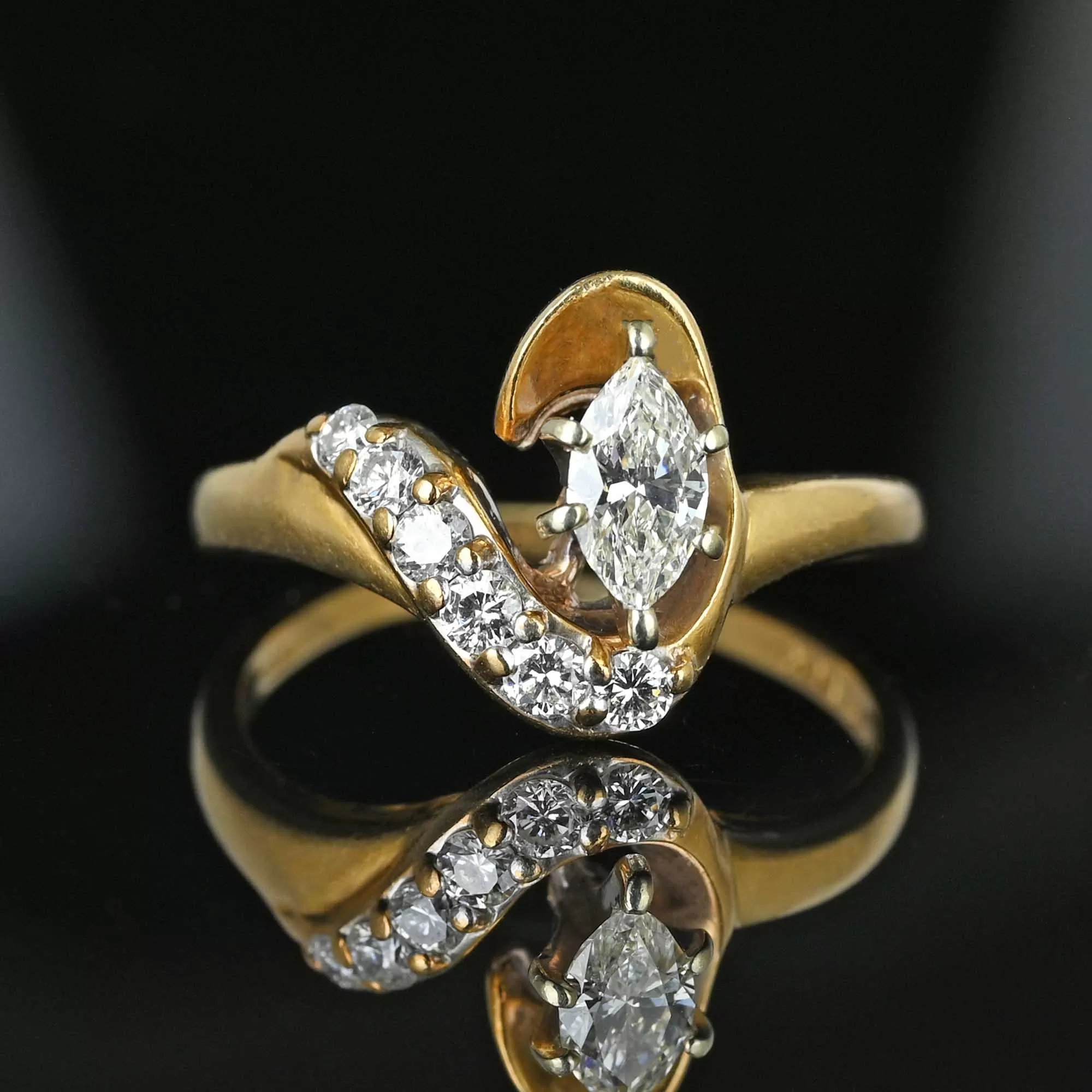 Vintage 14K Gold .75 Carat Marquise Diamond Cocktail Ring