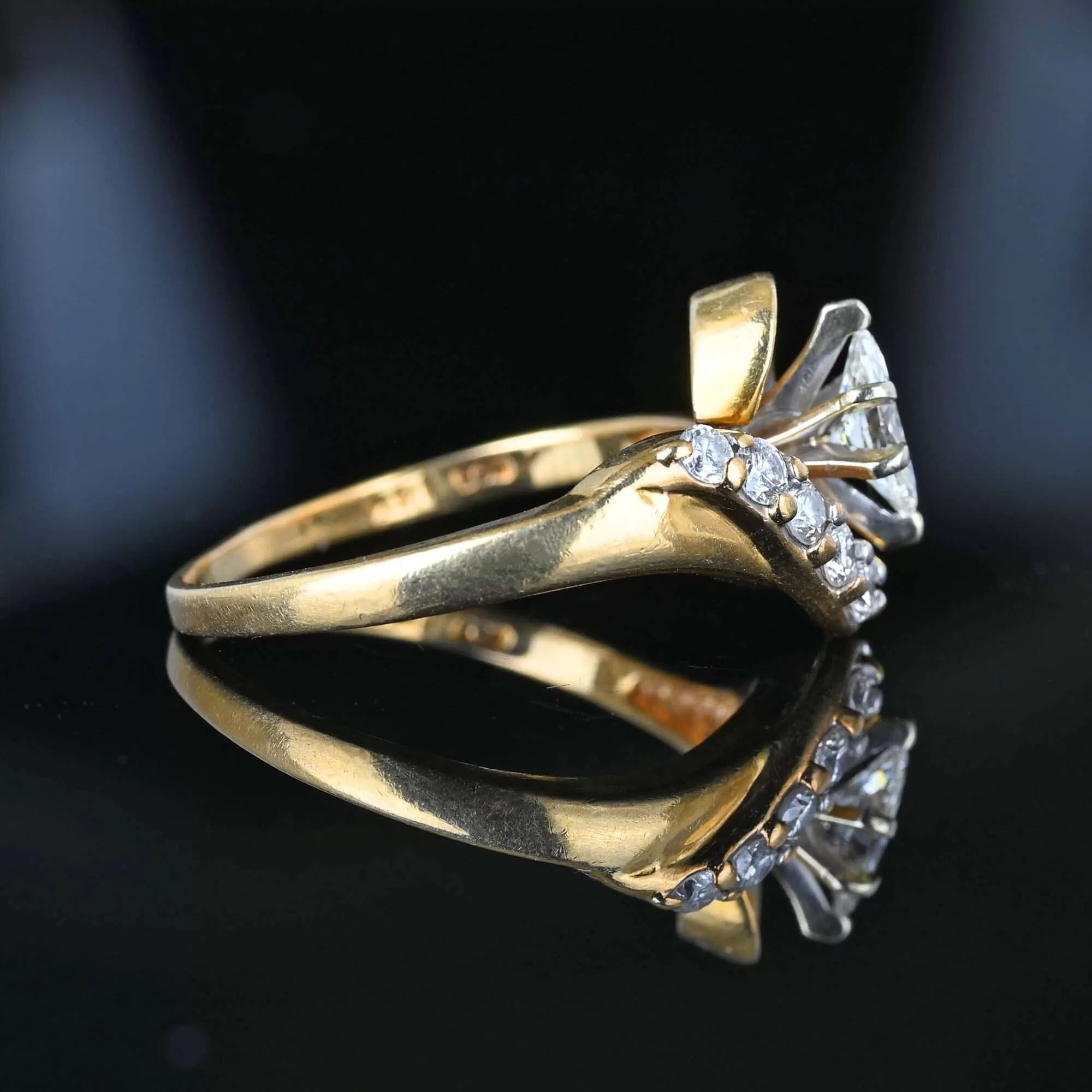 Vintage 14K Gold .75 Carat Marquise Diamond Cocktail Ring