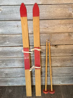 Vintage Childrens Winter Skis - with poles