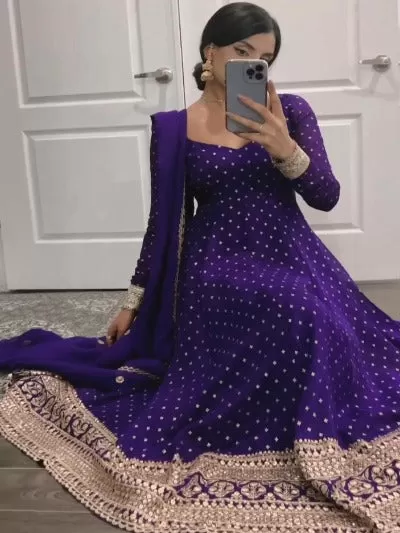 Violet Designer Georgette Anarkali Gown With Dupatta 2Pc