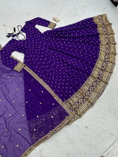 Violet Designer Georgette Anarkali Gown With Dupatta 2Pc