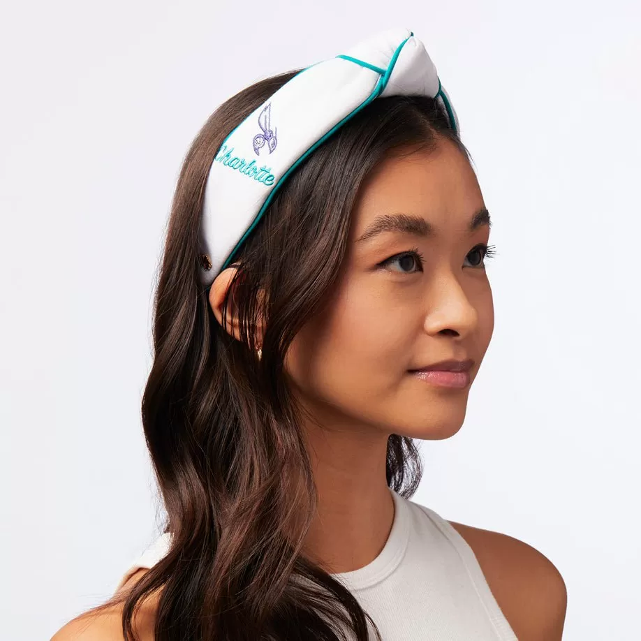 WHITE CHARLOTTE HORNETS EMBROIDERED KNOTTED HEADBAND