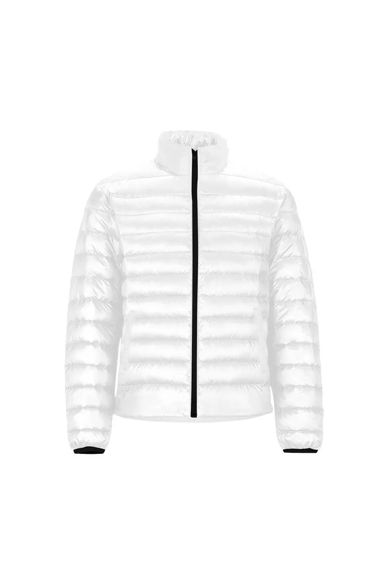 White Unisex Stand Collar Padded Jacket