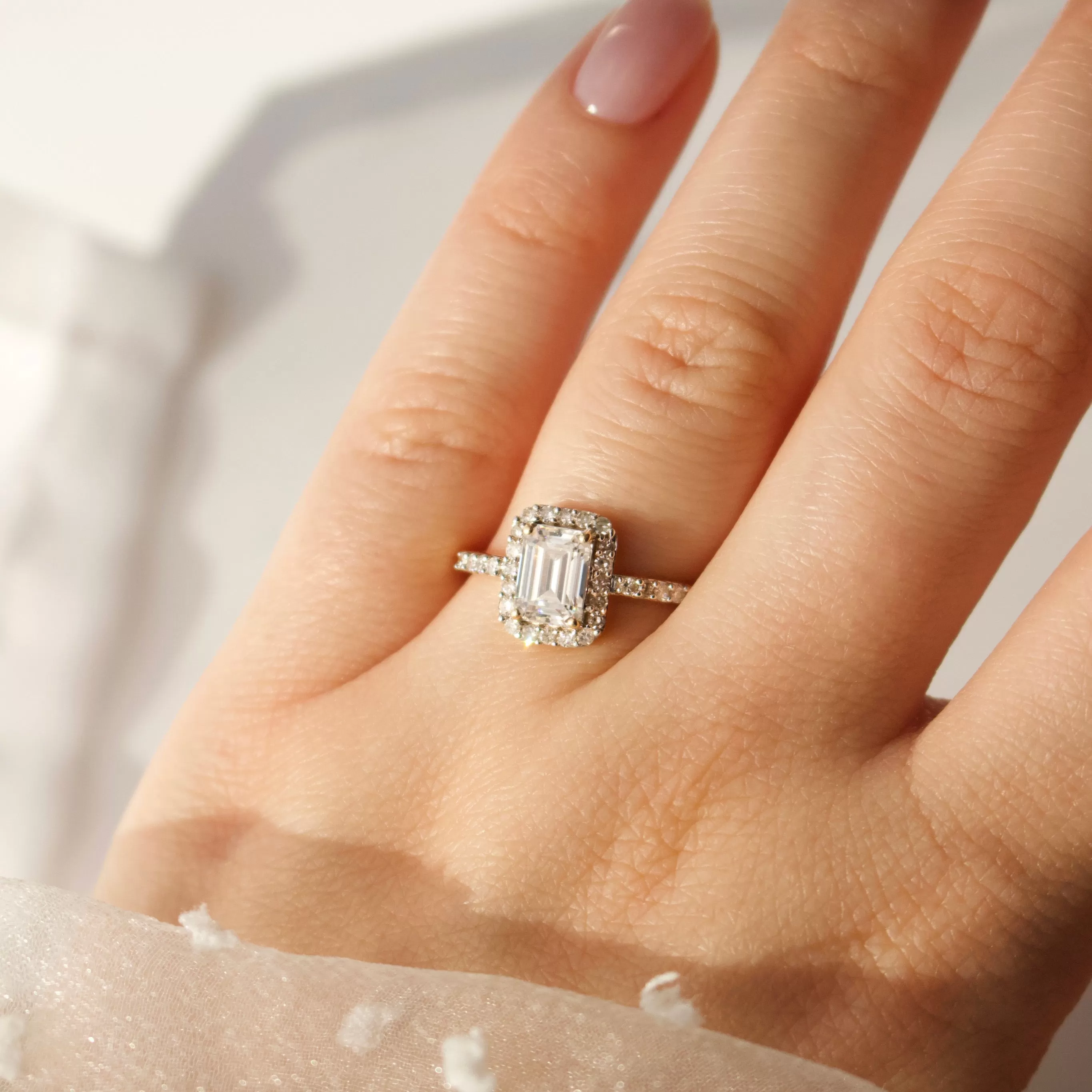 Willow Moissanite and Diamond Pave Halo Ring