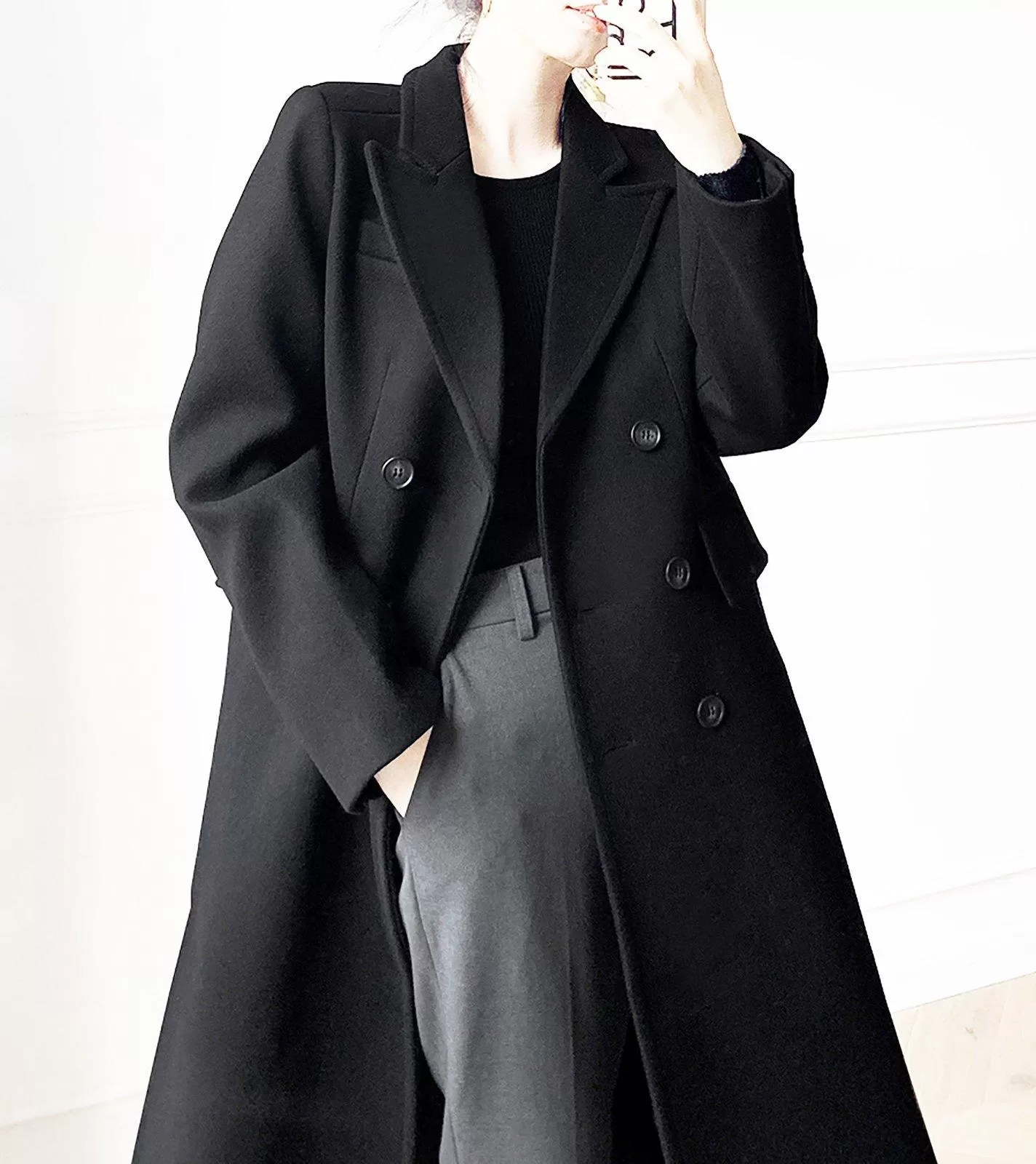 Women Black Oversize Double Breasted Woolen coat,loose over-the-knee Wool Blend Reefer Coat,Fall Winter wool Overcoat,Camel Wool Trench Coat