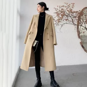 Women Black Oversize Double Breasted Woolen coat,loose over-the-knee Wool Blend Reefer Coat,Fall Winter wool Overcoat,Camel Wool Trench Coat