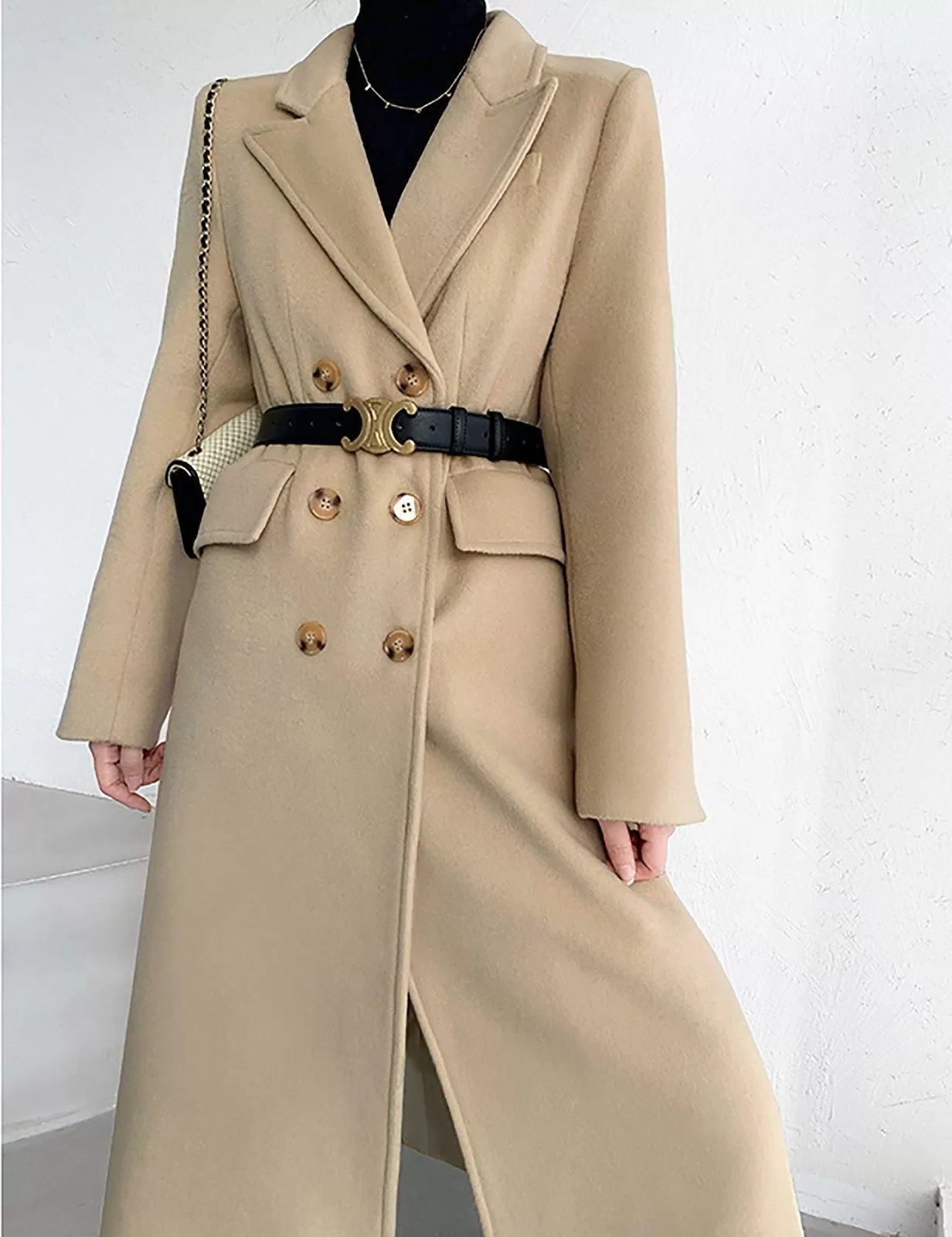 Women Black Oversize Double Breasted Woolen coat,loose over-the-knee Wool Blend Reefer Coat,Fall Winter wool Overcoat,Camel Wool Trench Coat