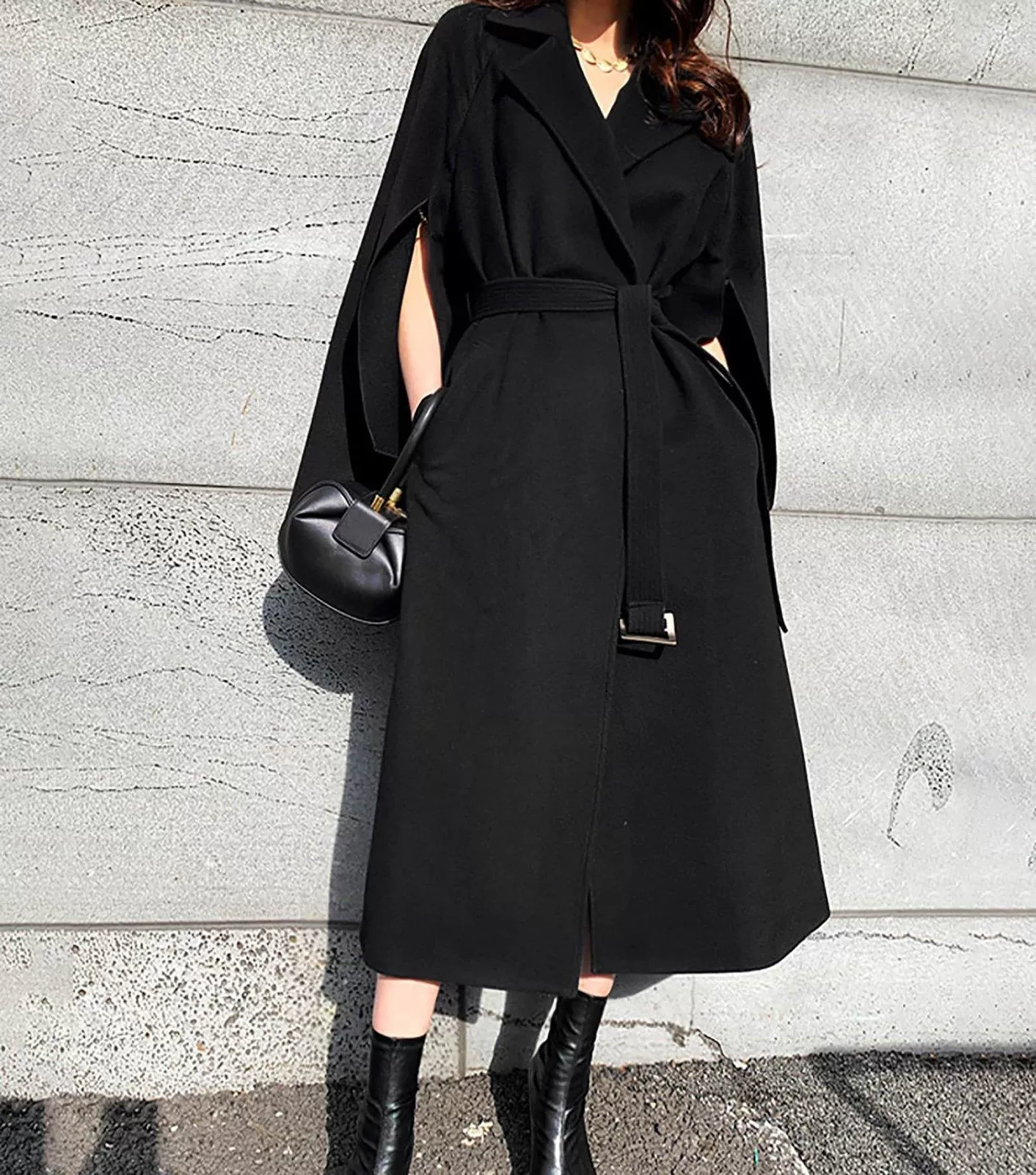 Women Black Wool Coat winter woolen cloak coat Fall Wool Long Coat Oversize Wool Cape Overcoat Outerwear Black Wool Long Trench Coat