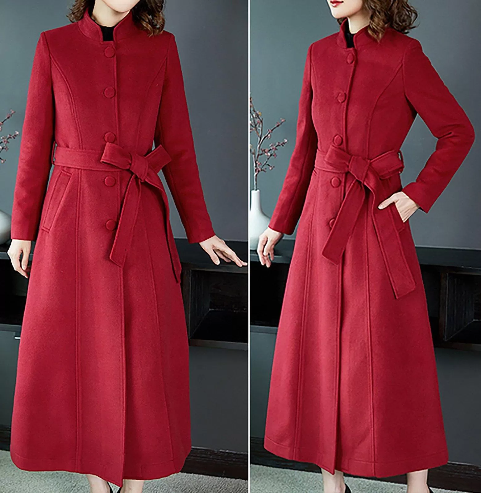 Women Custom Long Wool coat,Winter Wool Wrap Coat,Stand-up collar thick woolen coat,over the knee long Wool Blend Coat,cashmere Overcoat