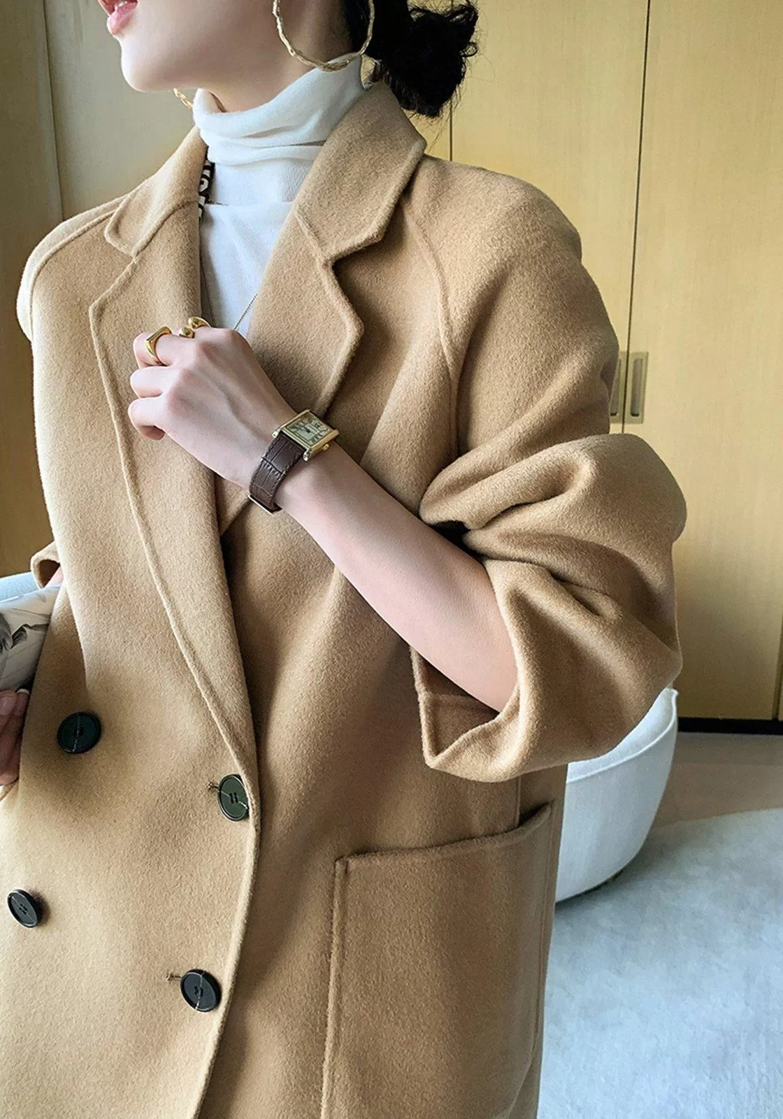 Women Double-breasted button Woolen Coat,Camel Wool Overcoat,Black cashmere Coat,Winter Coat,Women Outerwear,Wool Jacket Coat,Casual coat