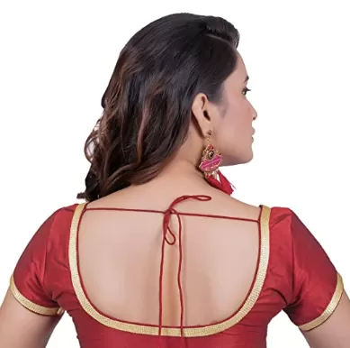 Women Maroon Silk Cotton Round Neck Solid Readymade Saree Blouse