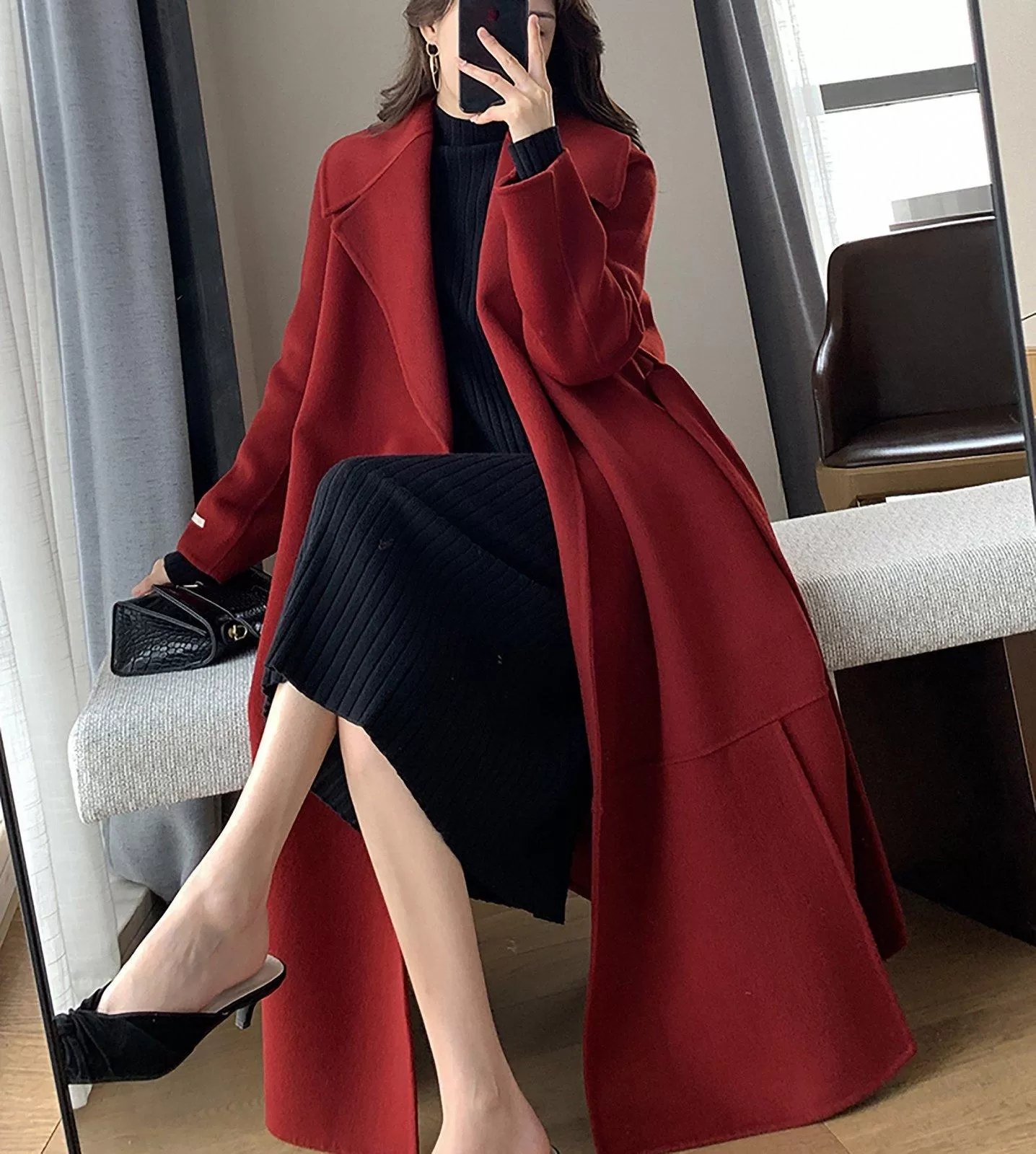 Women Wine Wool Long Coat,Double Faced Wool Overcoat,Wrap Wool Coat,Beige Long Wool Coat,Warm Winter coat,Woolen Coat Outerwear,Wedding Coat