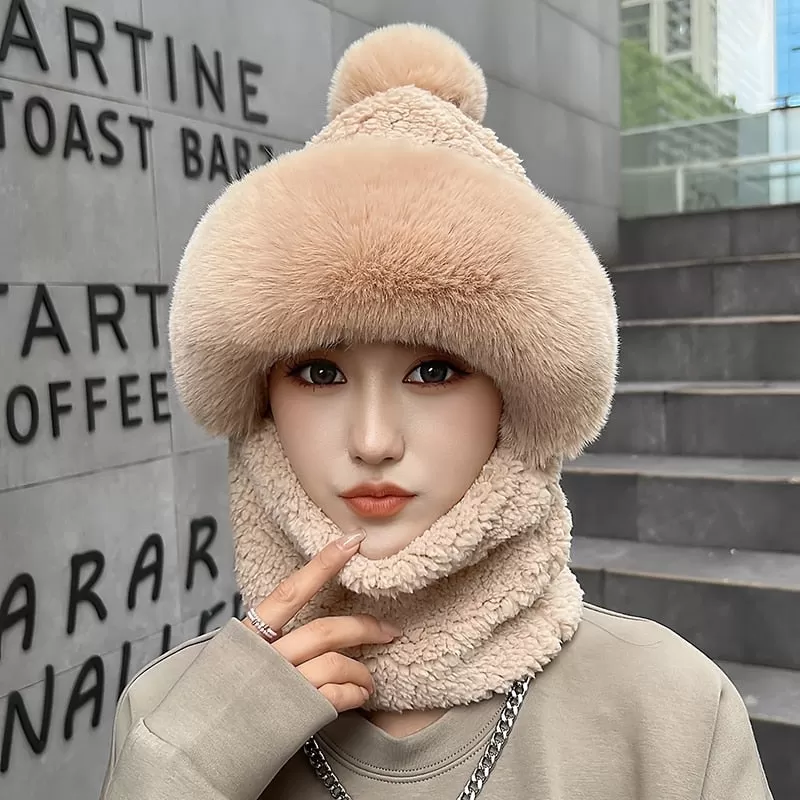 Women Wool Knitted Windproof Winter Outdoor Thick Hat Scarf