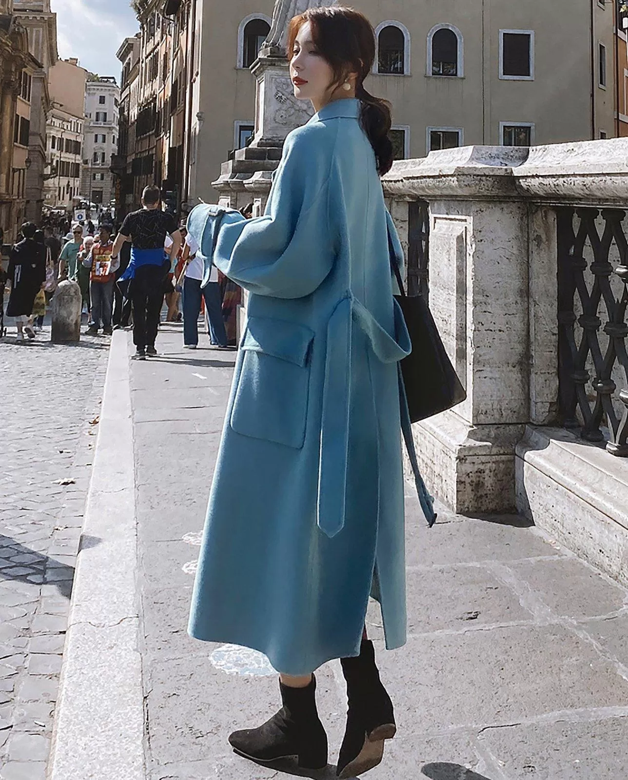 Women Wool Long Coat,Oversize Woolen Coat,Blue Long Wool Coat,Loose Long Coat,Double breasted coat,Reefer Coat,Wool Blend Coat,Black Coat