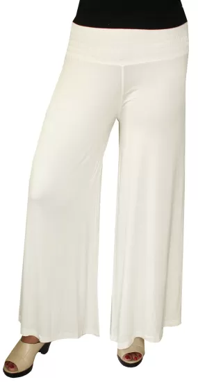 Womens Trousers Wide Leg Palazzo Solid Color Lycra Indian Clothing (Off-White)