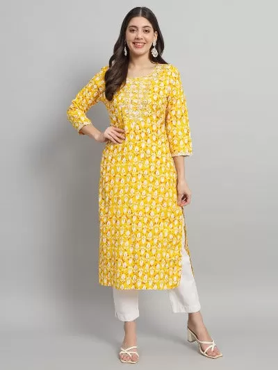 Yellow Rayon Kurti Pant Set Of 2